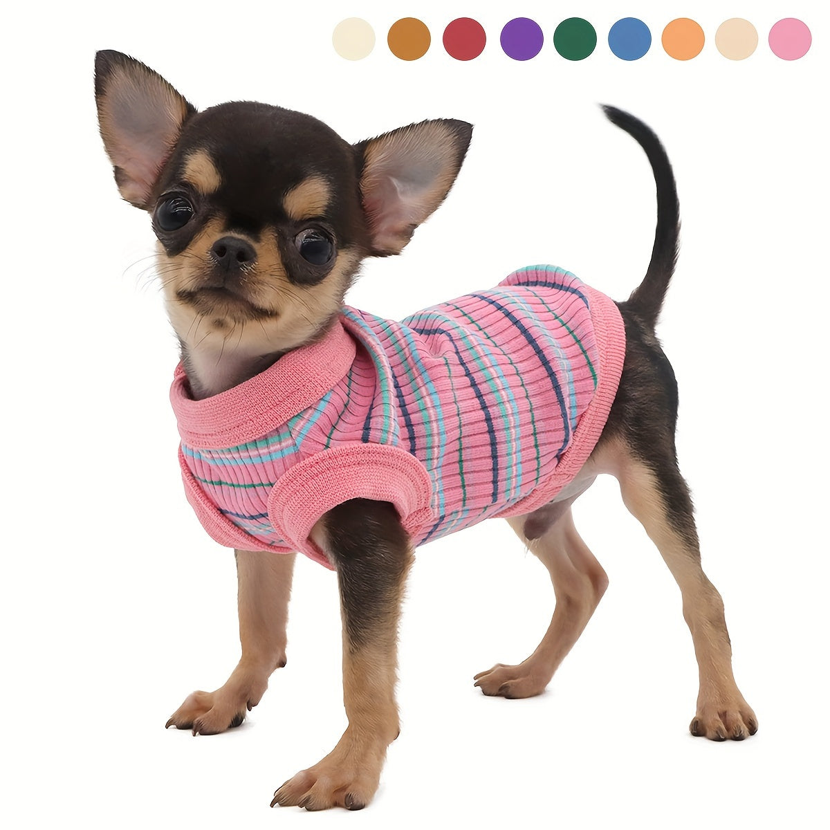 Débardeur doux à rayures côtelées pour petits chiens - T-shirt léger et respirant pour chiens de races XS à XXL, vêtement mignon disponible en 11 couleurs pour le quotidien (Chihuahua, Yorkshire, Poméranien)