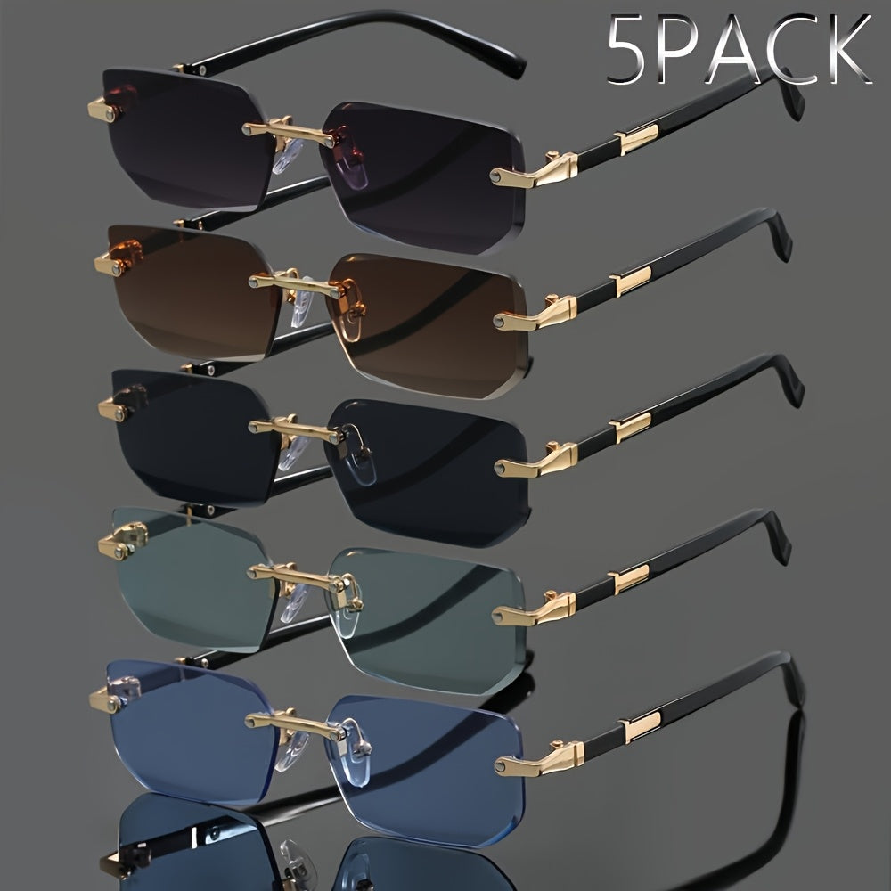 Lot de 5 paires de lunettes de mode en métal sans monture, style classique et tendance pour hommes et femmes - Idéal pour les fêtes d'été, le style urbain, la photographie, cadeau de vacances
