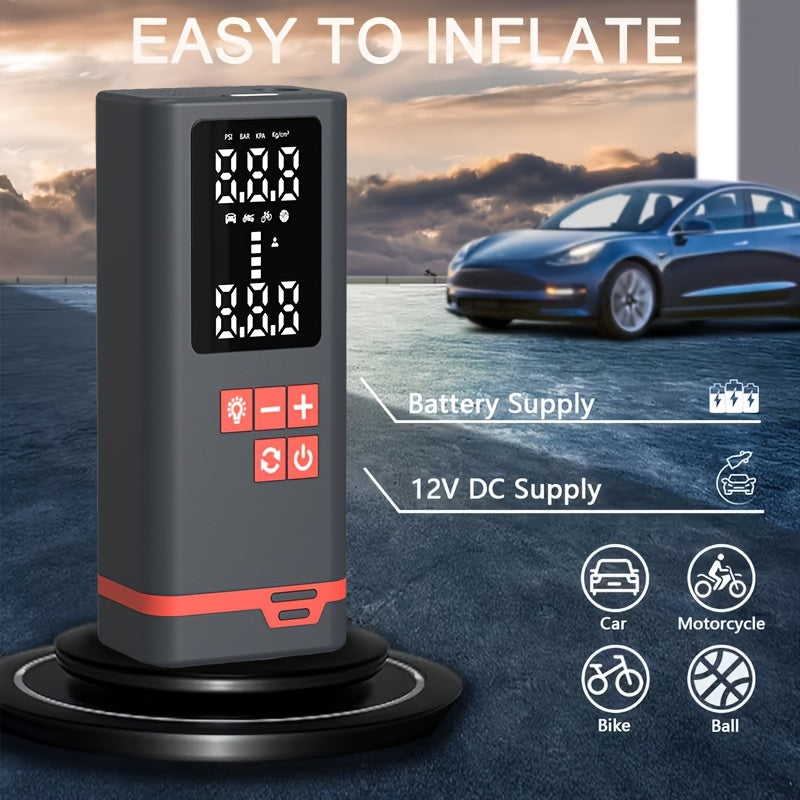 Compresseur d'air portable sans fil – Rechargeable par USB, affichage numérique, éclairage LED, adaptateurs multi-embouts, batterie au lithium, convient aux voitures, motos, vélos et ballons de sport