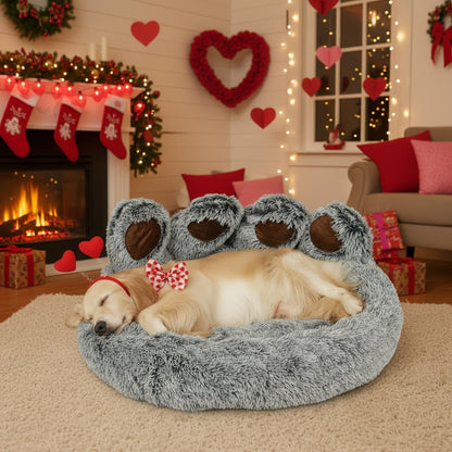 Lit pour chien et chat en forme de patte d'ours – Coussin rond apaisant, chaud et doux en peluche pour animal de compagnie avec foulard bonus, S M L XL 2XL Café Rose Gris Marron pour chiens et chats de petite, moyenne et grande taille