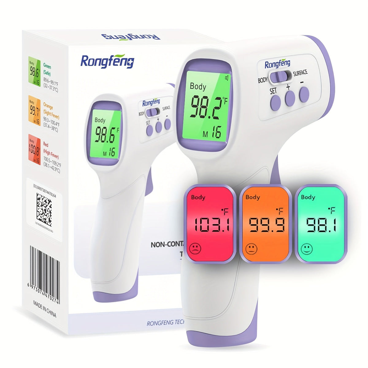 Thermomètre frontal sans contact pour adultes et enfants – Thermomètre infrarouge numérique avec alarme de fièvre, écran rétroéclairé 3 couleurs, 28 mémoires, résultats rapides et précis pour tous les âges