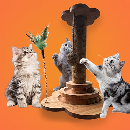 Ensemble de poteau à griffer en sisal pour chat avec chapeau de clown, griffoir vertical et structure d'escalade – Jouet griffoir résistant à l'usure avec baguette à taquiner pour chats d'intérieur et chatons, forme millet et forme tortue