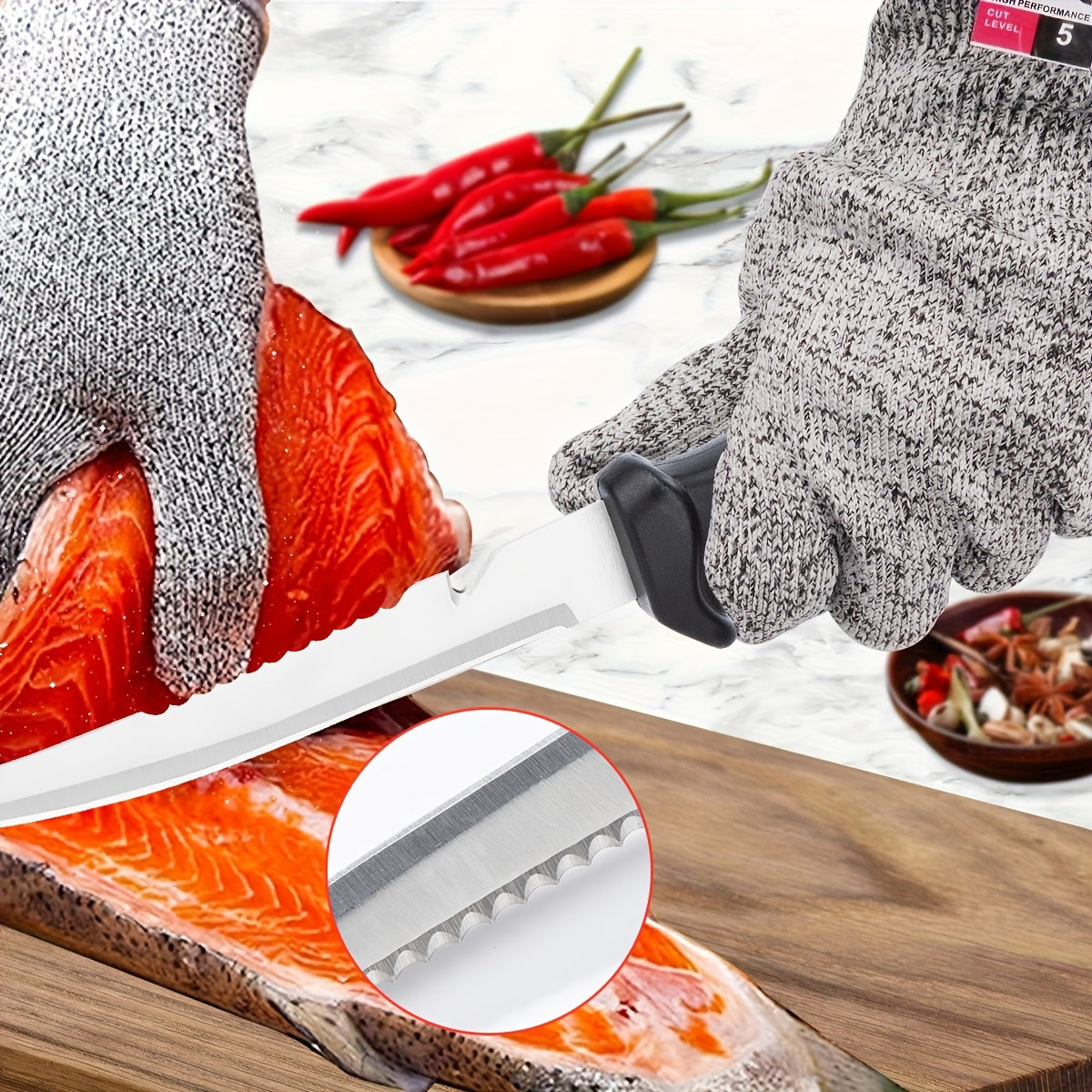 Ensemble de 3 couteaux de pêche avec lames en acier inoxydable, couteaux à fileter, désosser et vider avec gants résistants aux coupures, coupe-fil de pêche et cordon – Cadeau de pêche unique pour pêcheurs et campeurs