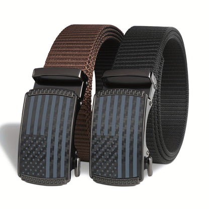 Lot de 2 ceintures à cliquet en nylon pour homme – Ceinture de golf, ceinture tactique de travail avec boucle automatique, tour de taille 76-117 cm, usage quotidien décontracté et extérieur