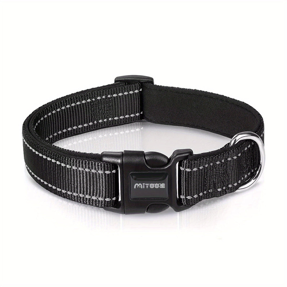 Collier réfléchissant pour chien avec boucle à dégagement rapide – Collier rayé de 2,5 cm, rembourré en néoprène doux et respirant pour petits, moyens et grands chiens, polyester durable, tailles XS à XL, 8 couleurs vives