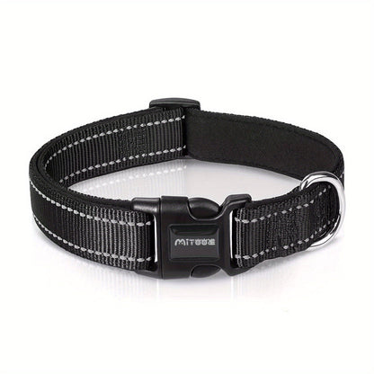 Collier réfléchissant pour chien avec boucle à dégagement rapide – Collier rayé de 2,5 cm, rembourré en néoprène doux et respirant pour petits, moyens et grands chiens, polyester durable, tailles XS à XL, 8 couleurs vives