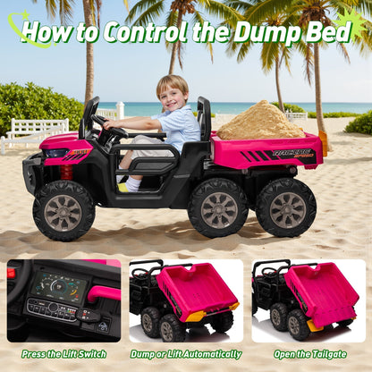 24V Kids Ride-On UTV with Remote Control, Dual Drive Mode, 3 Speed Settings, Bluetooth Music, 4 LED Lights, Suspension System & Flower Décor – Outdoor Ride-On Car for Boys & Girls Ages 3+ – Red Green Pink