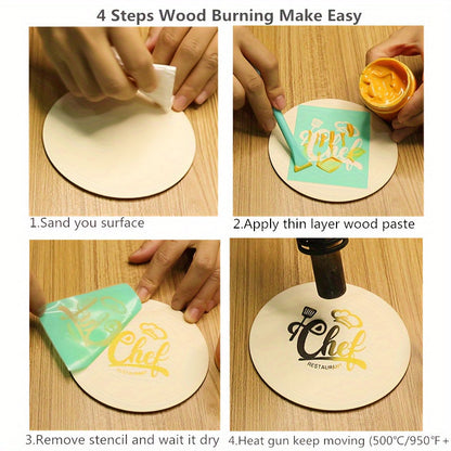 Kit de pâte de pyrogravure, 6 pots de gel thermoréactivable de 42,5 g avec stylos et outils de gravure, crème de pyrogravure pour bois, toile et denim, ensemble de loisirs créatifs pour débutants et artistes