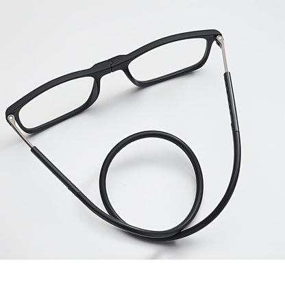 4 paires de lunettes de lecture magnétiques pliables à suspendre au cou pour hommes et femmes – Monture presbyte rétro carrée ultralégère, design télescopique anti-chute portable, puissances de +1,0 à +4,0 pour le port quotidien au bureau