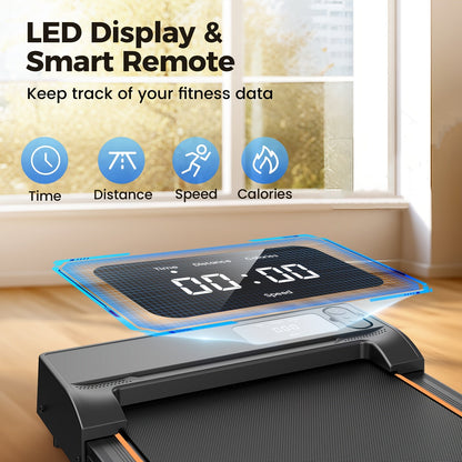 Tapis de marche sous bureau, moteur silencieux 2,5 HP, inclinaison 15 %, 4-en-1, capacité de 120 kg avec télécommande et écran LED - Tapis de course portable pour bureau à domicile, marche, jogging et perte de poids