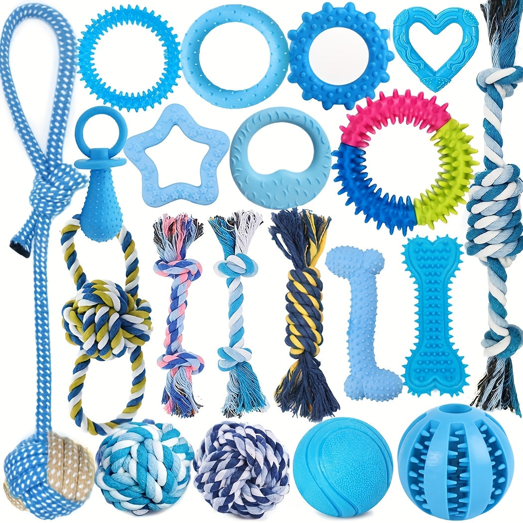 Lot de 5, 10 ou 15 jouets à mâcher pour chien – Assortiment de jouets de dentition pour chiots avec cordes à nœuds, balles et anneaux à picots, ensemble de mastication et de divertissement interactif pour petits chiens, styles et couleurs aléatoires