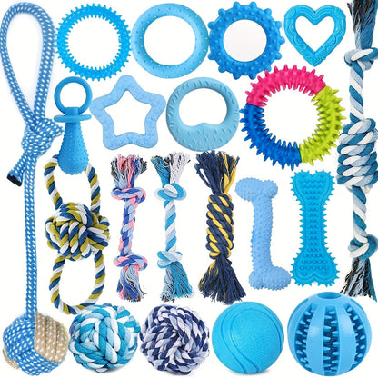 Lot de 5, 10 ou 15 jouets à mâcher pour chien – Assortiment de jouets de dentition pour chiots avec cordes à nœuds, balles et anneaux à picots, ensemble de mastication et de divertissement interactif pour petits chiens, styles et couleurs aléatoires