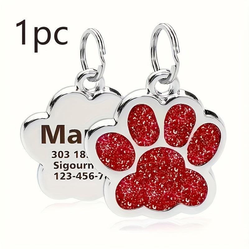 Plaque d'identification pour chien gravée au laser sur mesure - Médaille personnalisée avec motif de patte de chat, durable et résistante à la décoloration pour chiens et chats, 7 options de couleurs (argent, noir, violet, rose, rouge, bleu, bleu lagon)