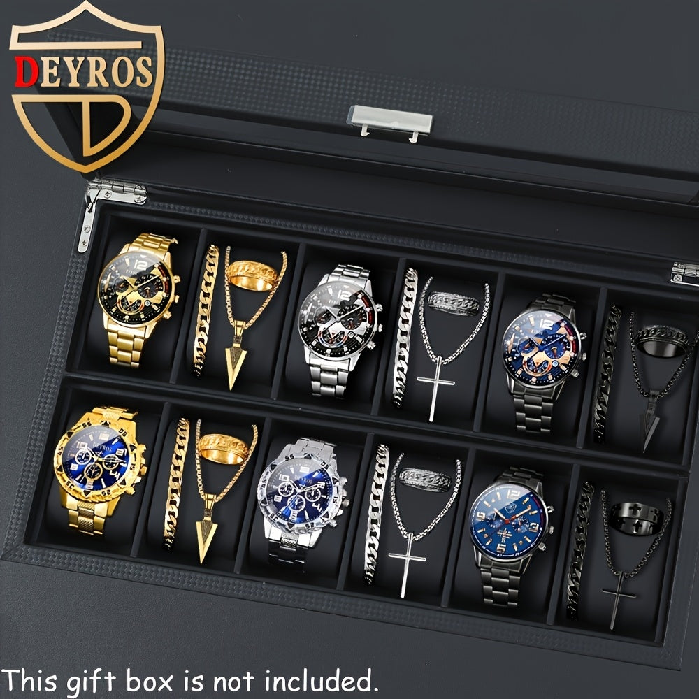 Coffret cadeau 12 pièces pour homme : montre et bijoux hip-hop – 3 montres analogiques à quartz + ensemble de 9 pièces comprenant bracelets, colliers et bagues, cadeau idéal pour Noël et les anniversaires