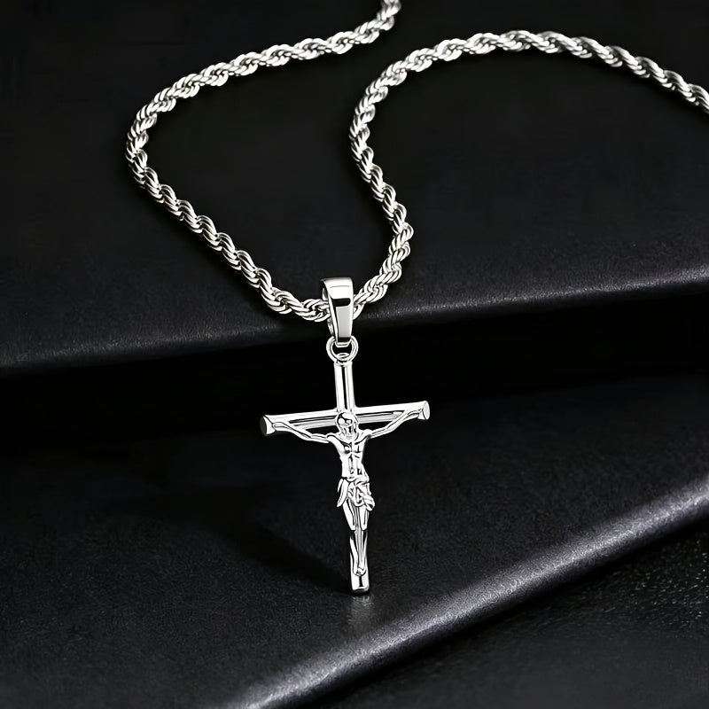 Collier croix en acier inoxydable pour hommes et femmes – Pendentif religieux unisexe délicat, léger (7 g), artisanat raffiné, cadeau idéal pour Noël, un anniversaire ou une confirmation, 55 cm / 22 po