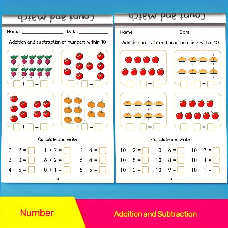 Cahier d'exercices de mathématiques pour enfants – Maternelle et pré-maternelle, 64 pages d'entraînement à l'addition et à la soustraction, cahier d'écriture pour apprendre à tracer les chiffres, apprentissage précoce pour les 3-6 ans