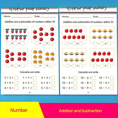 Cahier d'exercices de mathématiques pour enfants – Maternelle et pré-maternelle, 64 pages d'entraînement à l'addition et à la soustraction, cahier d'écriture pour apprendre à tracer les chiffres, apprentissage précoce pour les 3-6 ans
