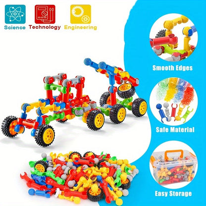 Ensemble de construction STEM de 83 pièces pour garçons et filles – Jeu de construction éducatif et créatif avec couleurs aléatoires – Kit d'ingénierie amusant – Cadeau d'anniversaire et de Noël pour enfants de 3 à 10 ans
