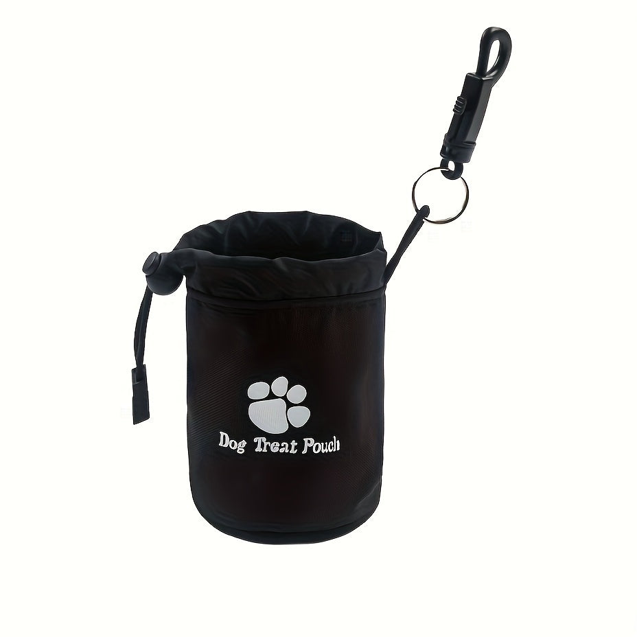 Pochette à friandises pour chien avec clip de ceinture et attache pour harnais - Sac de dressage à cordon et fermeture éclair avec motifs de pattes pour promenades, accessoire portable pour animaux, Noir Bleu Rouge Vert