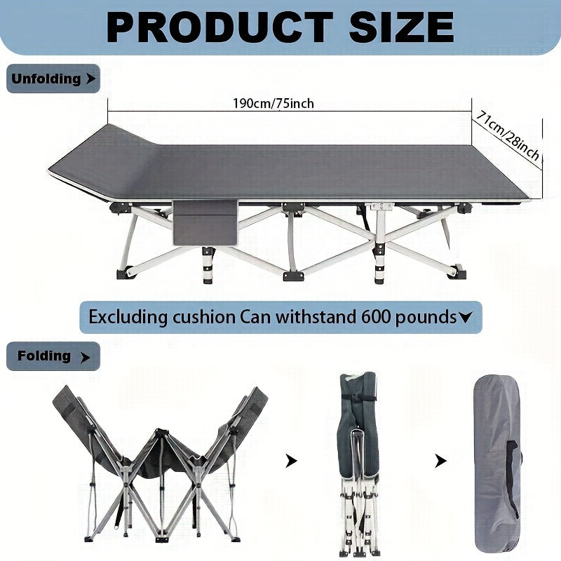 Lit de camp robuste de 190 cm – Lit pliant extra large avec matelas rabattable en option et sac de transport, capacité de 204/227/272 kg, lit d'appoint pliable et portable pour le camping en plein air pour adultes
