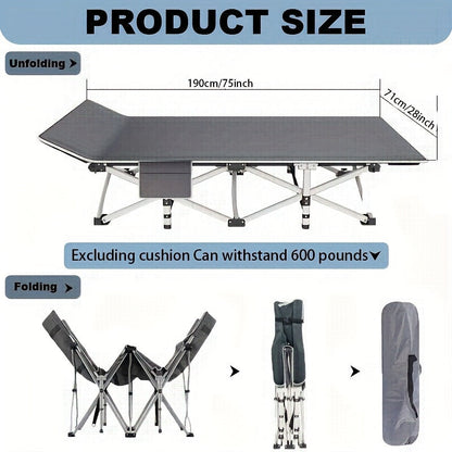 Lit de camp robuste de 190 cm – Lit pliant extra large avec matelas rabattable en option et sac de transport, capacité de 204/227/272 kg, lit d'appoint pliable et portable pour le camping en plein air pour adultes