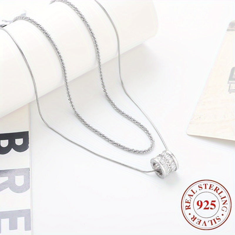 Collier double rang en argent sterling S925 pour femme, élégante chaîne de pull en zircon cubique, bijou minimaliste et tendance pour le quotidien et pour offrir, toutes saisons