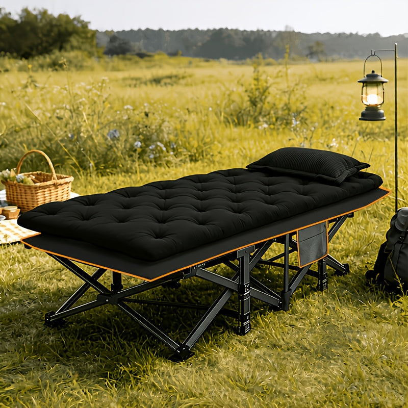 Lit de camp pliant portatif pour adultes - Tissu Oxford double épaisseur, très résistant 225/270/320 kg, lit de camping extérieur pliable avec sac de transport pour la plage, la sieste, les voyages, noir et gris