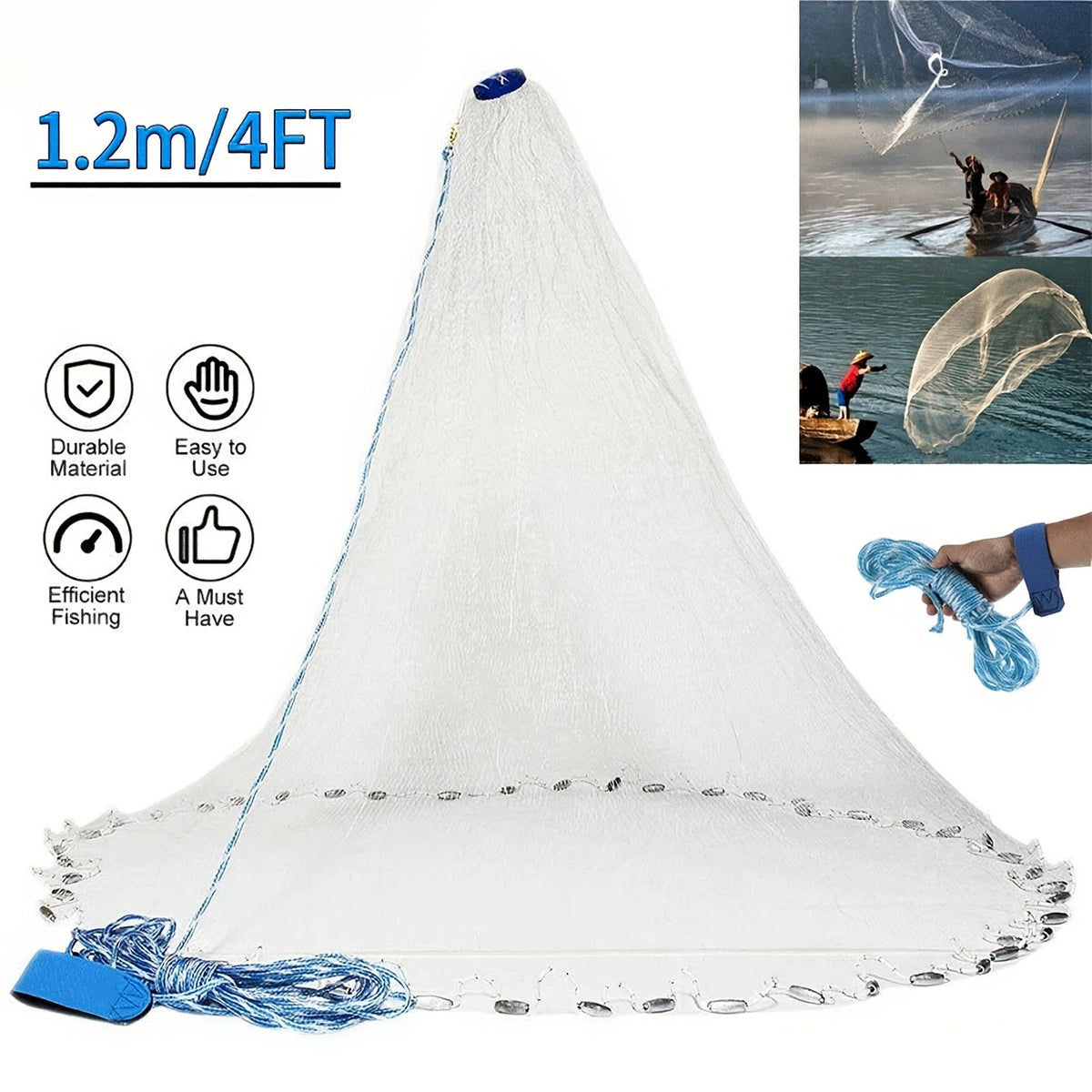 Épervier de pêche 8 pi/10 pi pour la capture d'appâts – Filet en monofilament de nylon robuste avec plombs en zinc haute résistance, conception à lancer facile pour la pêche américaine en eau douce et en mer, émerillon en acier 240/300