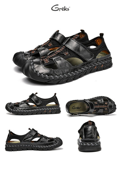 Sandales de pêcheur fermées pour hommes – Chaussures d'eau respirantes faites à la main, sandales de randonnée et de plage antidérapantes et anti-collision pour l'été | Velora