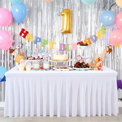 Nappe en élasthanne élastique avec jupe méduse, tissu polyester épais, opaque et hautement extensible pour tables de 4 et 6 pieds, idéale pour fêtes, anniversaires, mariages, banquets, hôtels, conférences et salons professionnels