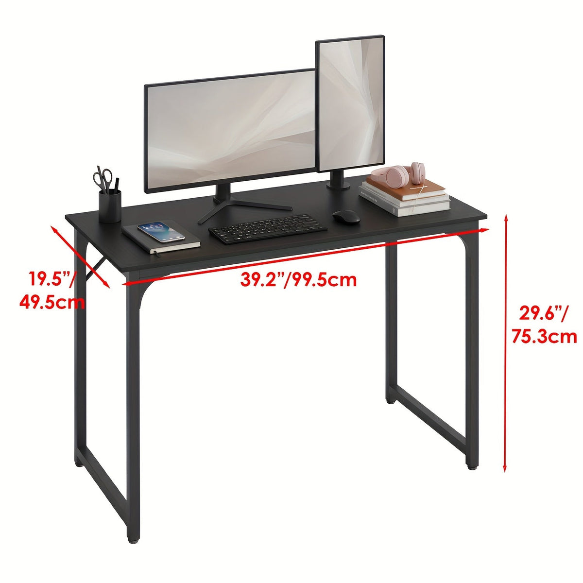 Bureau d'ordinateur 32/39/47 pouces – Bureau moderne pour écriture et gaming avec cadre en métal robuste, poste de travail pour bureau à domicile, PC, ordinateur portable et moniteur, 3 tailles disponibles