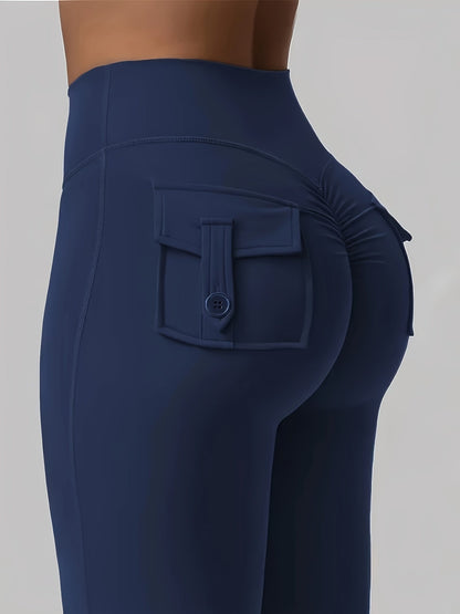 Ensemble 3 pièces pour femme : pantalon de yoga évasé à taille haute avec ceinture et poches, legging galbant effet push-up, squat-proof, 90 % polyester extensible, coupe évasée pour le sport, la gym, la course et le quotidien