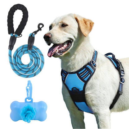 Ensemble harnais et laisse pour chien 4 pièces, gilet réfléchissant en Oxford anti-traction et anti-étranglement avec laisse, distributeur de sacs à déjections et poignée de contrôle facile, pour chiens moyens et grands, dressage et promenade en extérieur