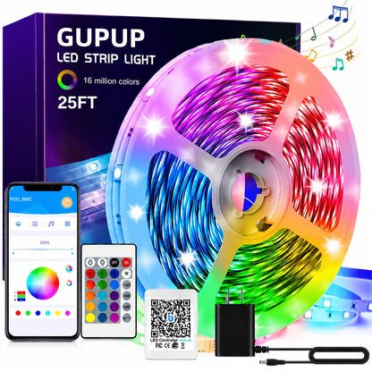 Ruban LED RVB avec télécommande via application, synchronisation musicale, intensité réglable, changement de couleur et minuterie – Éclairage LED intelligent pour la décoration de chambre, salon et salle de jeux, de 5 m à 60 m