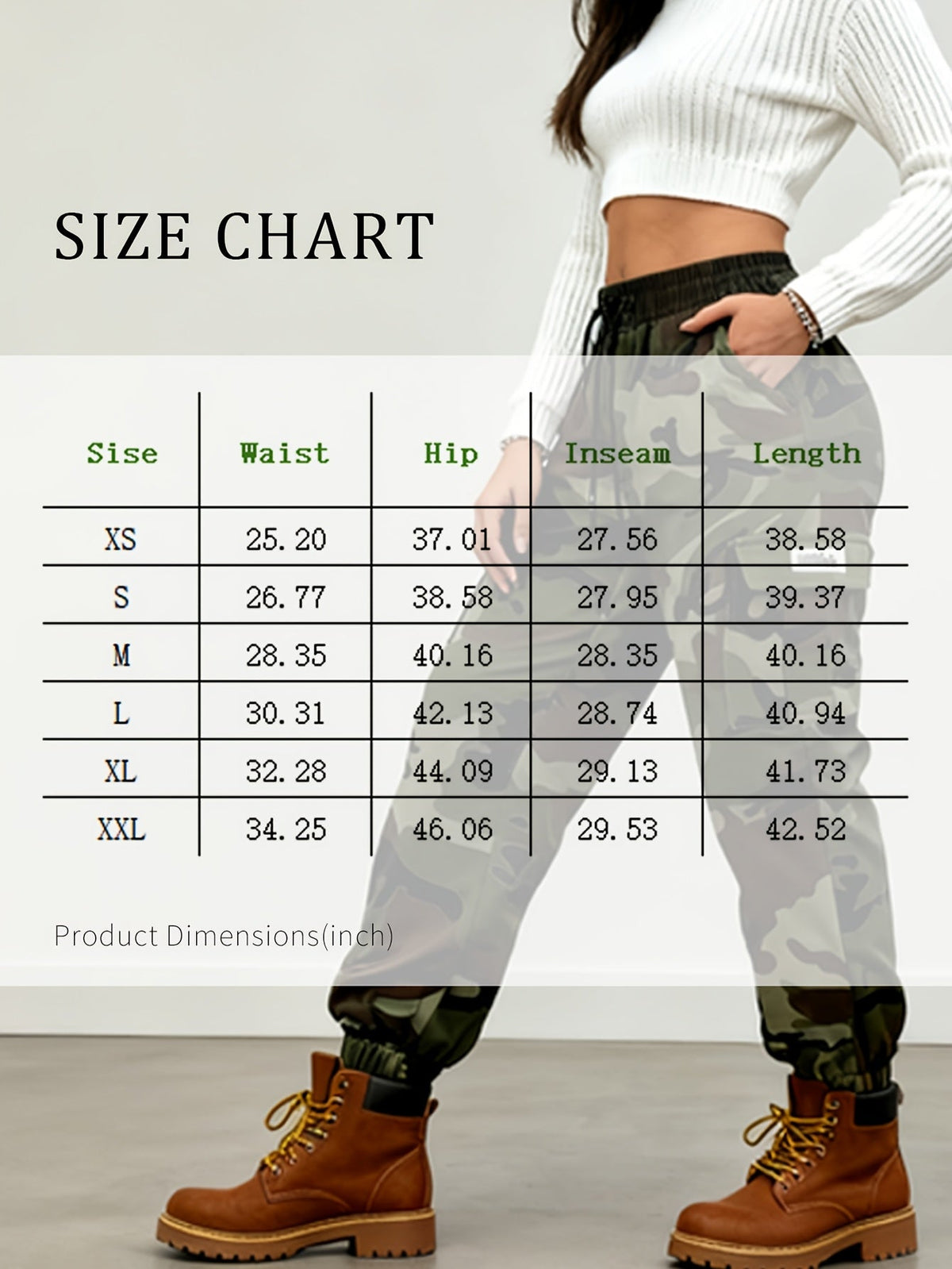 Pantalon cargo camouflage pour femme – Pantalon long décontracté pour la randonnée et le plein air, léger et respirant, multipoches, taille élastique, XS-XXL, camouflage
