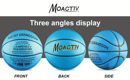 Ballon de basket gravé pour petit-fils et fils – Ballon de basket taille 7 personnalisé et inspirant avec pompe, cadeau de motivation pour anniversaire, Noël, fête, bleu rouge or noir