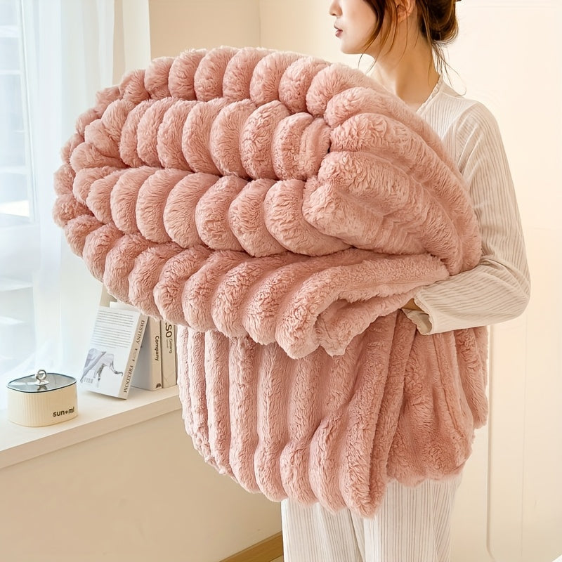 Couverture en polaire ultra-douce imitation fourrure de lapin 3D double face – Couverture confortable toutes saisons pour lit, canapé, voyage, camping | 7 couleurs, 4 tailles : blanc, gris foncé, rose, kaki, violet, gris