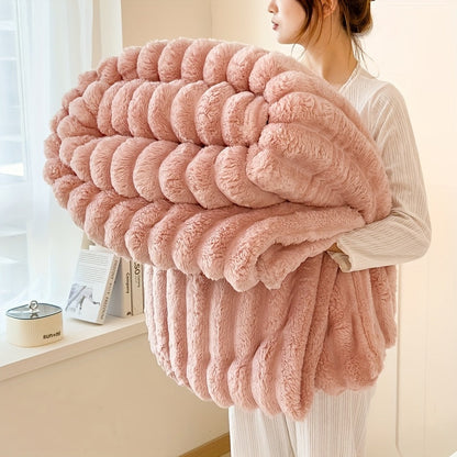 Couverture en polaire ultra-douce imitation fourrure de lapin 3D double face – Couverture confortable toutes saisons pour lit, canapé, voyage, camping | 7 couleurs, 4 tailles : blanc, gris foncé, rose, kaki, violet, gris
