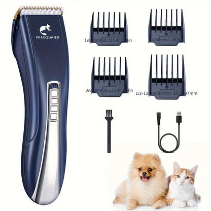 Tondeuse professionnelle pour animaux, rechargeable par USB, sans fil, silencieuse, pour chiens et chats, toutes races, usage domestique ou salon, noir et bleu