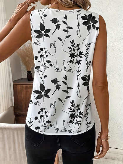 Gilet élégant sans manches à imprimé floral pour femme - Débardeur chic et décontracté, chemisier bohème d'été, haut léger tendance pour femme, nouveauté
