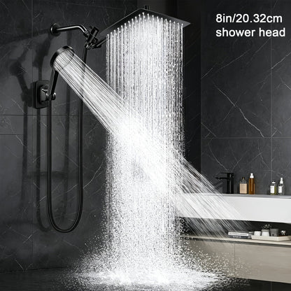 Combiné douche de tête haute pression et douchette à main, bras d'extension de 11 pouces, 9 réglages, anti-fuite, hauteur réglable, chrome noir mat