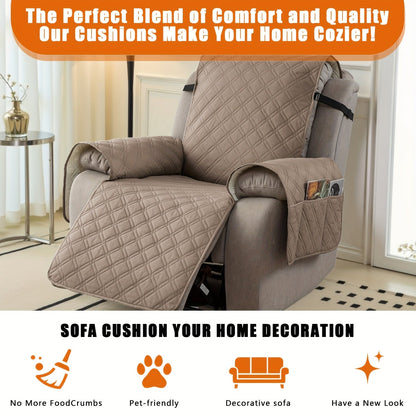 Housse de fauteuil inclinable imperméable avec poches latérales, sangles antidérapantes, tissu matelassé 4 couches, protection contre les animaux et les enfants, lavable en machine – 11 couleurs