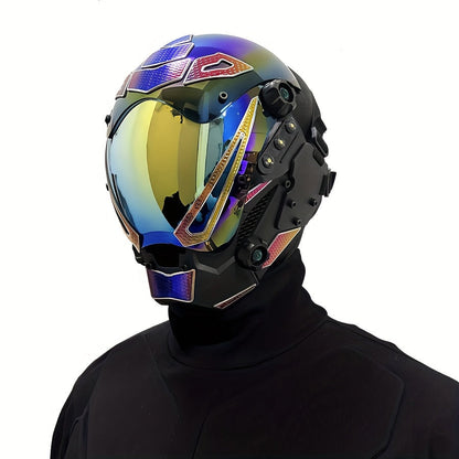 Cyberpunk Mechanical Mask Breathable AB Iridescent Color Futuristic Headwear – Halloween Costume Prop, Cosplay Mask, Bar Club Rave Carnival Party Decoration, Stage Performance & Photography Prop Accessory
