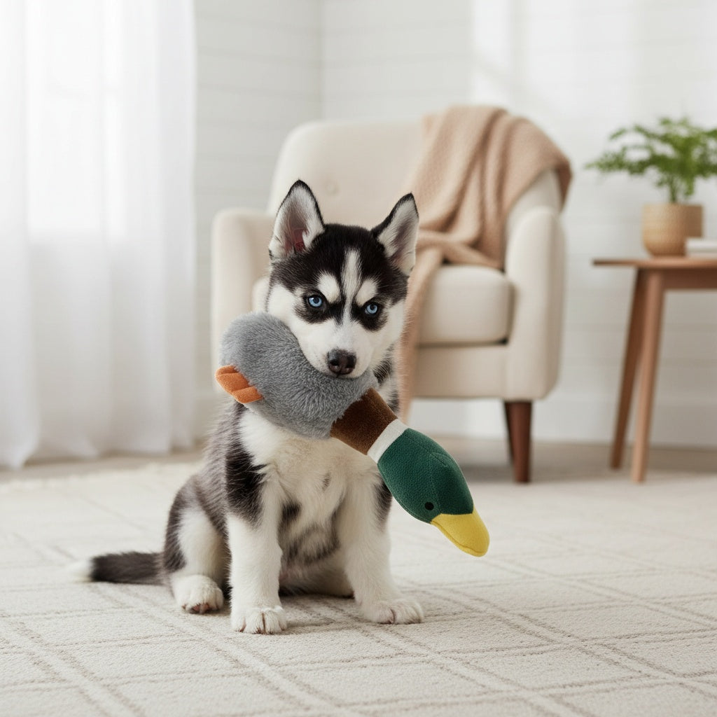 Jouet pour chien en peluche pouet-pouet Oie en velours – Jouet sonore pour animal de compagnie en velours PV doux, design d'oie mignon, jouet interactif à mâcher et à câliner, peluche durable pour chiens de petite à moyenne taille