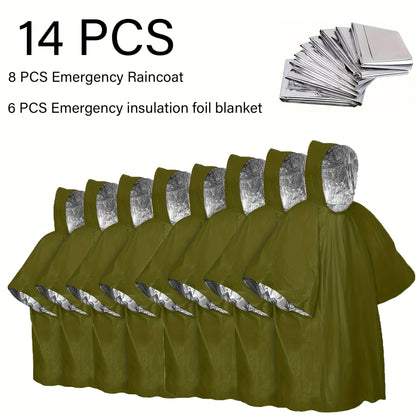 Poncho de pluie d'urgence réutilisable, lot de 4 et 14 – Conserve 90 % de la chaleur corporelle, imperméable et résistant aux intempéries, pour hommes, femmes et adultes, équipement de camping, de randonnée et de survie