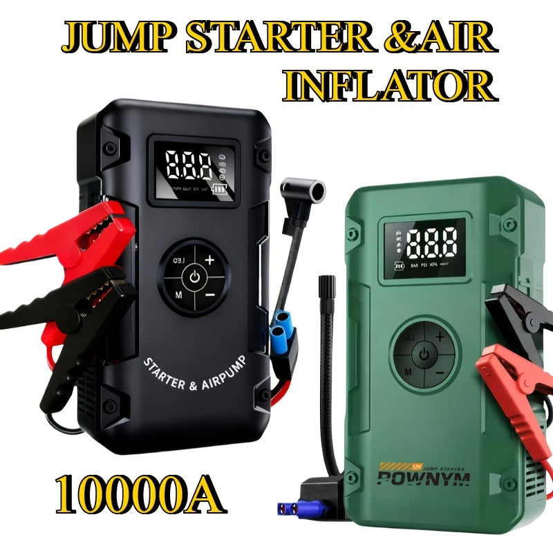 Démarreur de batterie 10000A 7-en-1 avec compresseur d'air 150PSI – Booster de batterie portable pour moteurs essence et diesel, pompe haute pression, kit d'urgence pour véhicule, batterie externe