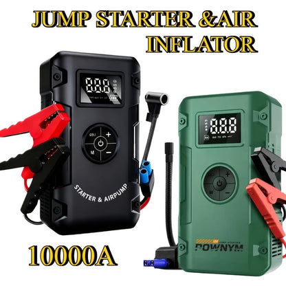 Démarreur de batterie 10000A 7-en-1 avec compresseur d'air 150PSI – Booster de batterie portable pour moteurs essence et diesel, pompe haute pression, kit d'urgence pour véhicule, batterie externe