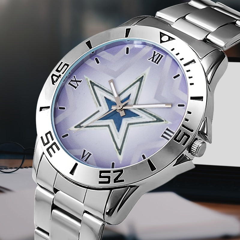 Montre à quartz pour homme avec bracelet en acier inoxydable, cadran rond simple et décontracté, montre-bracelet analogique classique en métal, cadeau pour homme, argenté