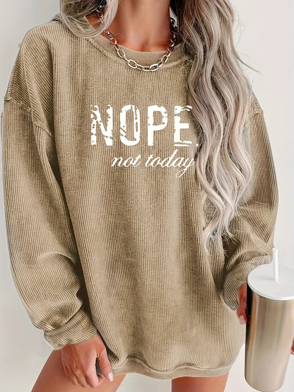 Haut à manches longues imprimé NOPE pour femmes, t-shirt à motif avec col rond, pull décontracté S M L XL XXL, kaki rose à imprimé lettres
