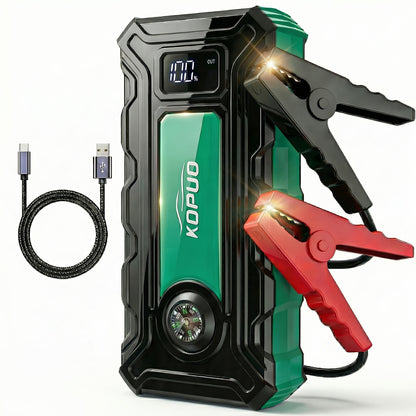 Démarreur de voiture portable 5000A/6000A – Booster de batterie 12V pour véhicules essence et diesel, batterie externe à charge rapide 65W, lampe de poche LED et écran LCD, bloc de démarrage d'urgence compact